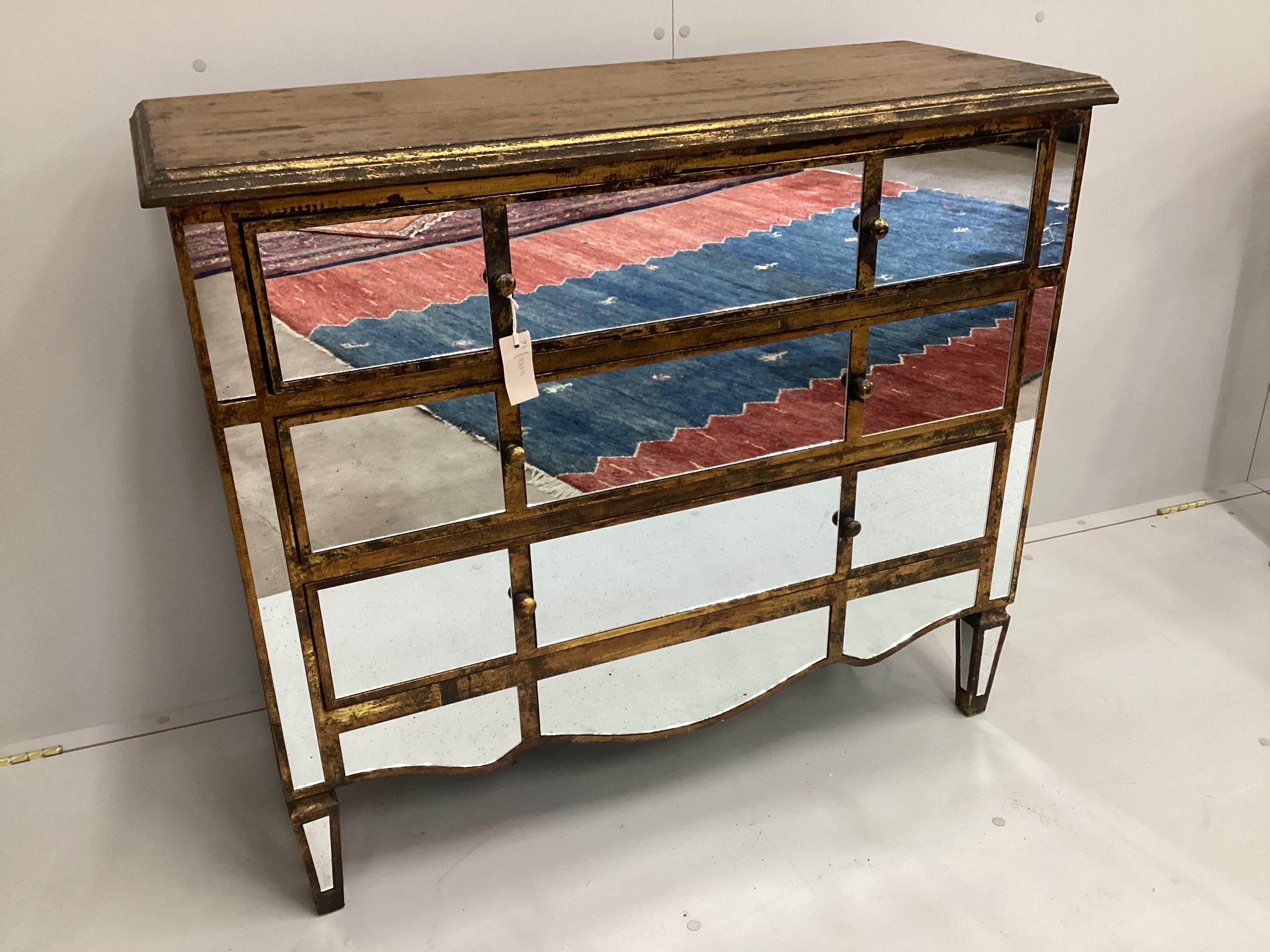 A contemporary Venetian style mirrored three drawer chest, width 102cm, depth 39cm, height 89cm